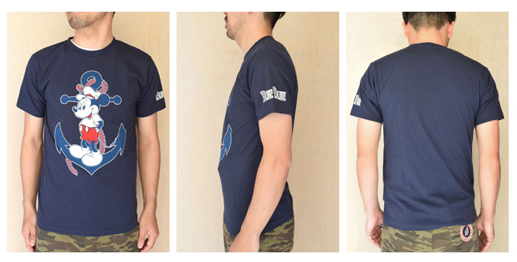 【メンズ・レディース】セイリン・ディズニー(SEILIN・DISNEY )2016年春夏モデル BLUEBLUE ANCHOR MICKEYショートスリーブTシャツ 700055905の前横後ろ画像1