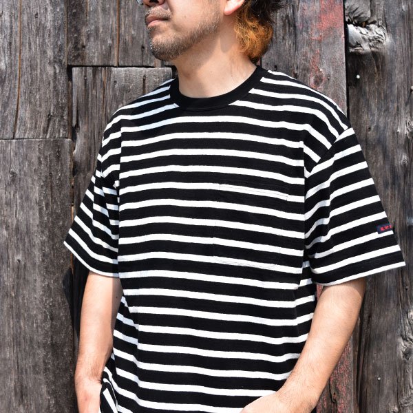 画像2: BLUE BLUE  リサイクルコットン テンジク ボーダーポケット ショートスリーブTシャツ (2)