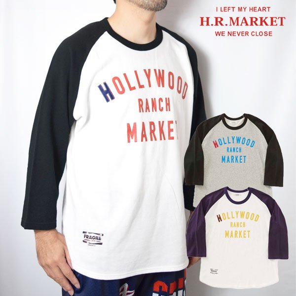 画像1: HOLLYWOOD RANCH MARKET　ガーゼウラケ WINDOW SIGN HRM LOGOプリントラグランTシャツ (1)