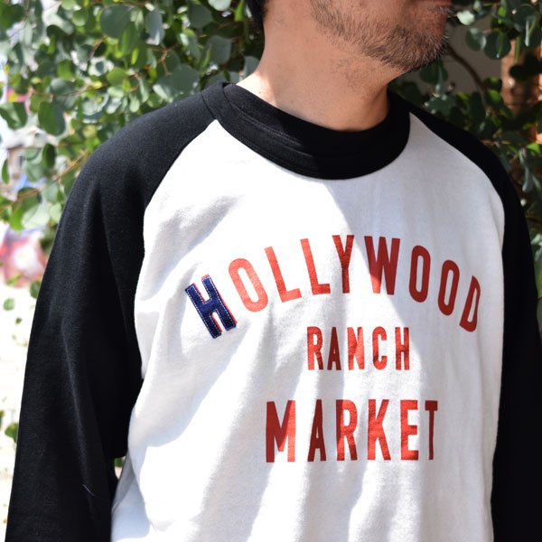 画像2: HOLLYWOOD RANCH MARKET ガーゼウラケ WINDOW SIGN HRM LOGOプリントラグランTシャツ (2)