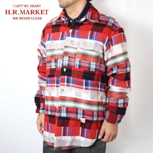 画像1: HOLLYWOOD RANCH MARKET　マルチネルチェック ボーダーパッチワークシャツ (1)