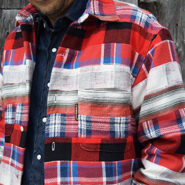 画像2: HOLLYWOOD RANCH MARKET　マルチネルチェック ボーダーパッチワークシャツ (2)