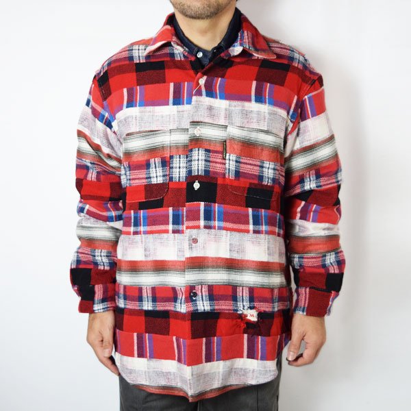 画像3: HOLLYWOOD RANCH MARKET　マルチネルチェック ボーダーパッチワークシャツ (3)