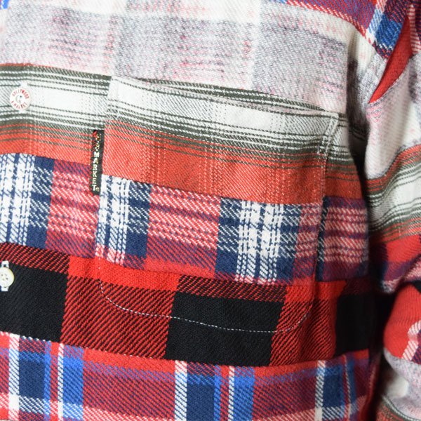 画像8: HOLLYWOOD RANCH MARKET　マルチネルチェック ボーダーパッチワークシャツ (8)