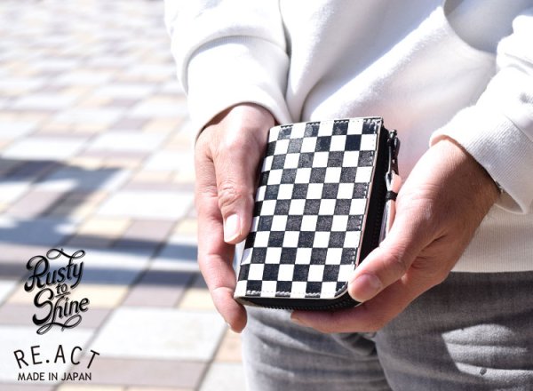 画像2: RE.ACT ×ラスティートゥーシャイン Checker flag L-Fastener Compact Wallet (2)