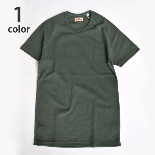 画像1: HOLLYWOOD RANCH MARKET　『ストレッチフライス VネックショートスリーヴTシャツ　カラー:GREEN』 (1)