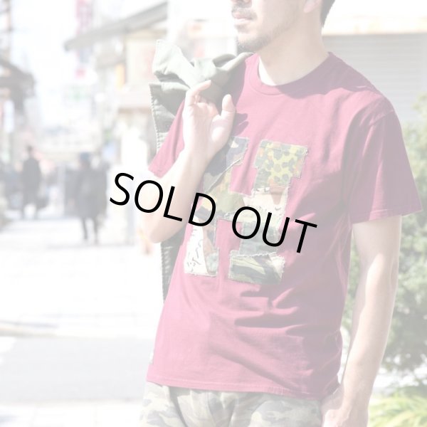 画像2: H.R.REMAKE×RUSTY TO SHINE  アソートカモパッチワーク Hパッチ Tシャツ　サイズ：M (2)