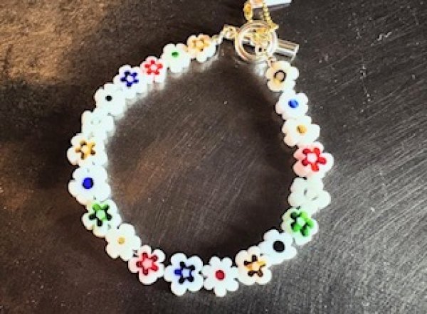 画像1: 【代引き不可】ROSETTAPRAYER　MILLEFIORI FLOWER BEADS BRACELET- WHITE MULTI FLOWER (1)