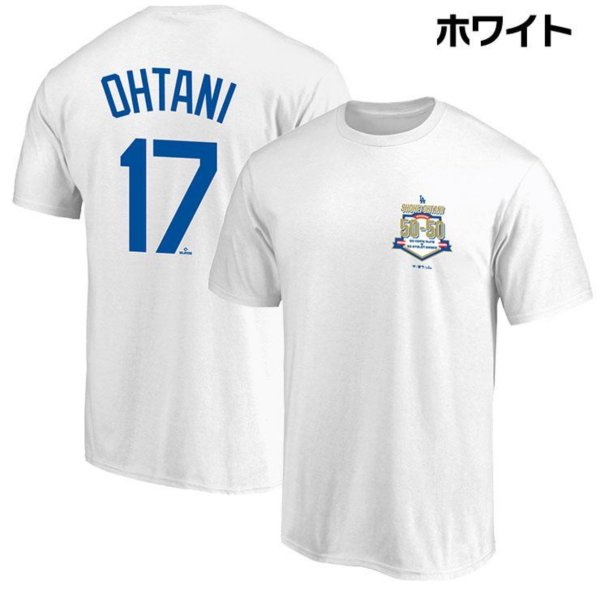 画像1: Fanatics　ドジャース　大谷翔平　ネーム＆ナンバー　Ｔシャツ　ホワイト(50-50 ver) (1)